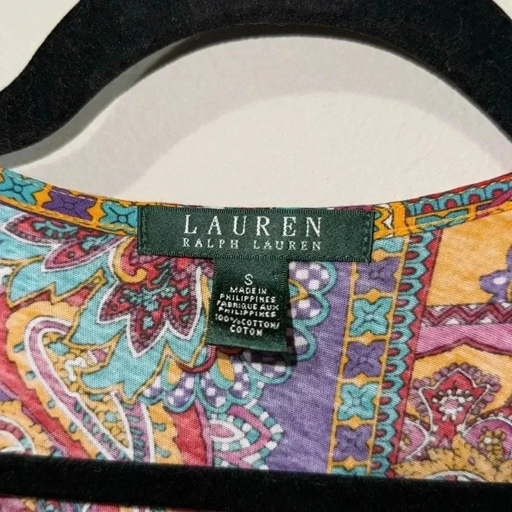 Lauren Ralph Lauren Paisley Dress Womens Small Ruffle Vneck Sleeveless Colorful - Picture 4 of 9